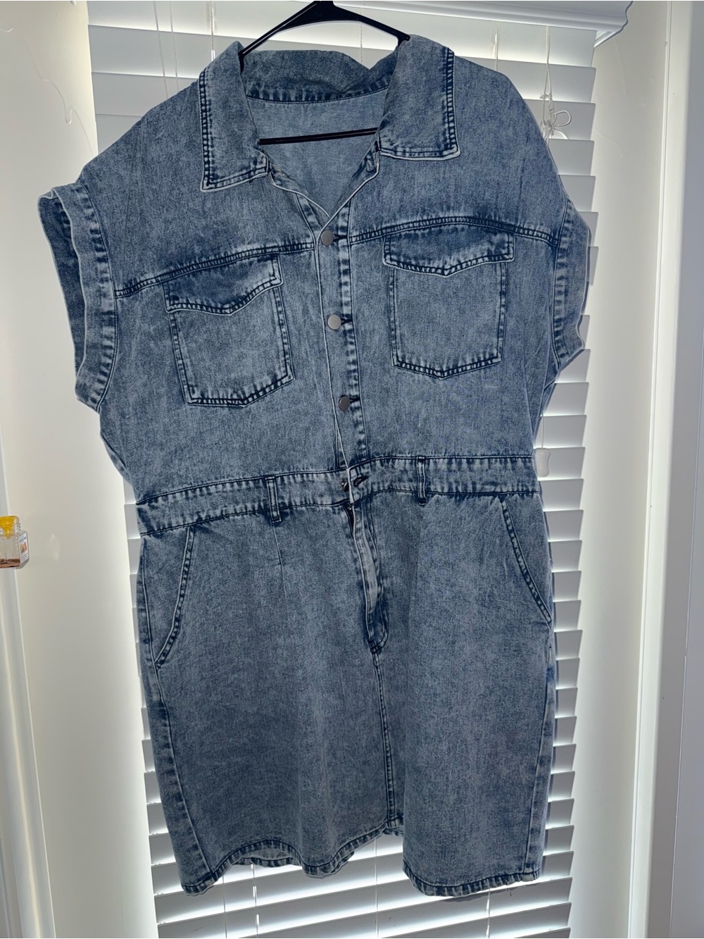 Washed Denim Button-Up Romper Dress - light denim  Wash